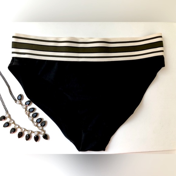 H&M Black & Olive Green Striped High Waisted Bikini Bottom Size 6 - Picture 4 of 7